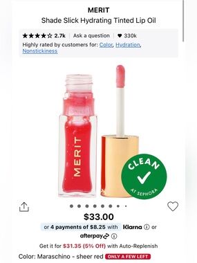 Merit Shade Slick Gelee Sheer Tinted Lip Oil - Maraschino